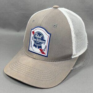 Pabst Blue Ribbon Snapback Cap Hat OC Outdoor Gray Beer Trucker Baseball Mens